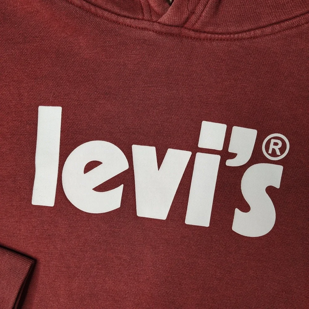 Levi's Relaxed Graphic Hoodie Mens XL Burgundy Red Logo Pullover Fleece Top